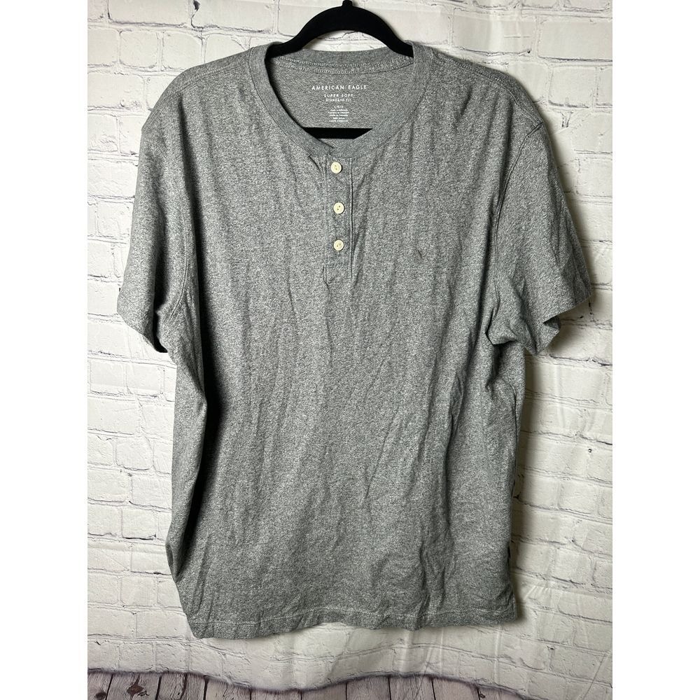 American Eagle Super Soft Henley‎ T-Shirt Gray Casual Comfort Wear